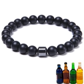Glame Anti Alcohol Bracelet, Adjustable GM Bead Sobriety Bracelets Hemys Hematite Reduce the Urge to Drink Cravings Relieve Anxiety and Stress Jewelry for Men Women（Matte）