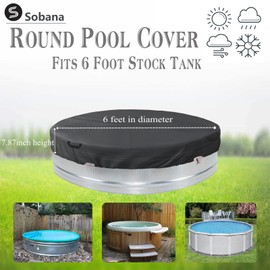 Sobana 5-6 ft Steel Round Stock Tank Pool Cover - Heavy Duty Waterproof Covers for Trough Pool, Wire Rope & Winch Design Increase Stability - Black