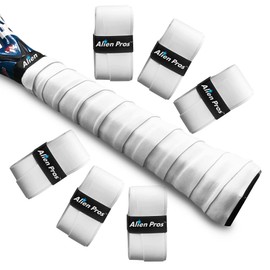Alien Pros Tennis Grip Tape (6 Handles) - Pre-Cut Tennis Grip Tape for a Light Grip - Stick on Your Racket for Highest Performance (6 Grips, White)