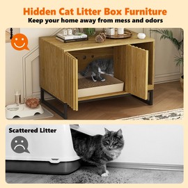 Halitaa Litter Box Enclosure, Modern Cat Litter Box Enclosure Furniture Hidden Litter Box with Scratch Pad, Cat Washroom House End Table, Entryway Bench for Livingroom (Natural)