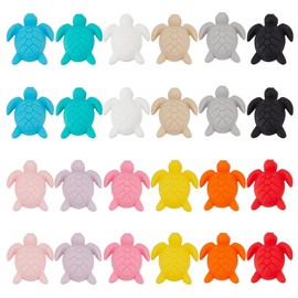 PH PandaHall 24pcs 12 Colors Turtle Silicone Focal Beads Animal Silicone Beads Silicone Loose Beads Sea Turtle Beads for Keychain Pen Making Jewelry Making Bracelet Necklace Craft, 2mm Hole