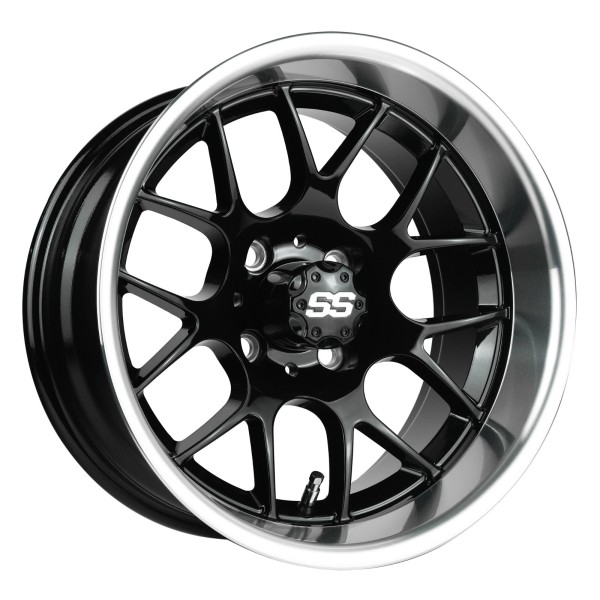(1) 12" Black w/Machine Lip Golf Cart Wheels 12x7 4x101.6