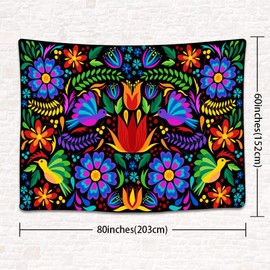 UHOMETAP GTWYUH442 - Tapiz mexicano de flores coloridas para decoración de dormitorio, sala de estar, dormitorio, 80 x 60 pulgadas