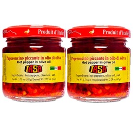Iasa Peperoncino Piccante Hot Red Peppers in Olive Oil 100 Gr Jar (Pack of 2)