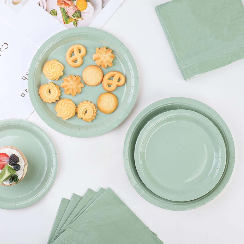 Pack of 16 Sage Green Paper Plates, 18 cm Round