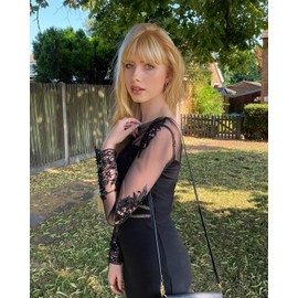 Rosooi Curtain Bangs Human Hair Clip in Bangs for Women Honey Blonde Color Fake Air Bangs for Daily Wear Hair Clip Bangs