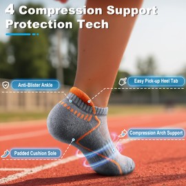 Bigant Boys Socks Low Cut Ankle Athletic Running Socks Cushioned Compression Arch Support for 4-12 Years Girls Kids 6 Pairs(Gray Heather,Large)