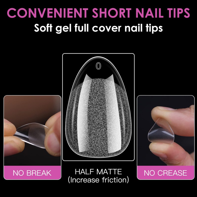 Short Nail Tips, Melous Almond Soft Gel Nail Tips Half