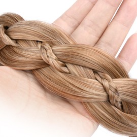 GLEDOLA Wide Braided Headband with Teeth Synthetic Hair Plaited Headband High Elasticity Braids Hair Band Hairpiece for Girls Women (Caramel Blonde, Wide)