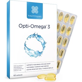 Healthspan Opti-Omega 3 Fish Oil Capsules | 750mg Omega 3 Fatty Acids per Capsule | Anti-Reflux Technology for Comfortable Digestion | Supports Brain, Heart & Eye Health | High-Absorption Formula | 2 Months’ Supply