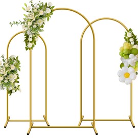 YAYOYA Metal Arch Backdrop Stand, Set of 3 (6/6.6/7.2 ft) Wedding Arched Frame with 12 Ground Nails, Stable Arched Background Stand for Wedding, Baby Shower, Birthday Party, Photography, Gold