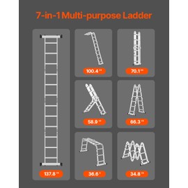 Happybuy Multi-Purpose Ladder, 7-in-1 Folding, 12ft Reach, Heavy Duty, 330 lbs, for Household & Outdoor Work