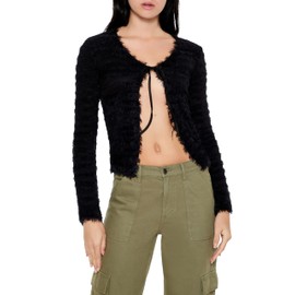 Forever 21 Women's Fuzzy Knit Cardigan Sweater Black