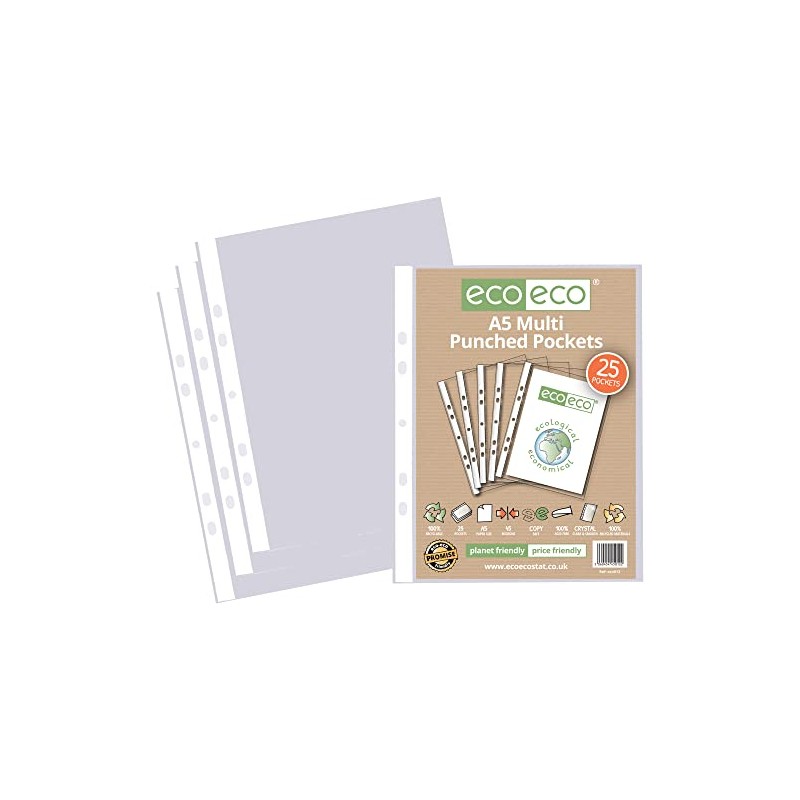 eco-eco A5 100% Recycled Bag 25 Multi Punched Pockets