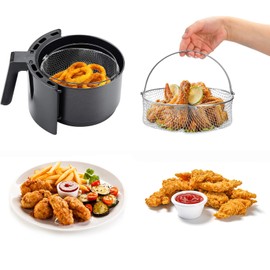 Air Fryer Basket, 8Qt Air Fryer Replacement Accessory Mesh Basket with Handle, 18/8 Round Stainles Steel Steamer Basket for Air Fryer, Instant Pot, Oven, Steamer Basket, Household Frying Food Basket