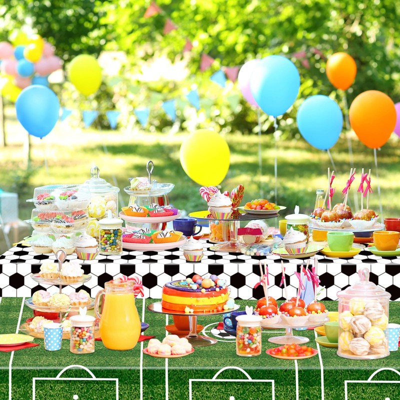 WNINK 2 Pack Plastic Tablecloth - Soccer Party Decorations -