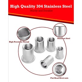 YOOPIN YOOPIN M6 Rivet Nuts, 60PCS Threaded Insert Nutserts, Stainless Steel Rivnut, Sliver Rivet Nut, Flat Head Threaded Rivet Nuts for Metal Sheets, Electrical Appliances and Industrial Products