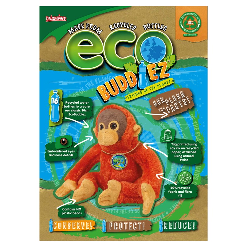 EcoBuddiez - Orangutan from Deluxebase. Medium 20cm Soft Plush Animals