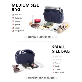 befen Crossbody Bag Women's Leather Real Wide Strap, Small Shoulder Bag Women, Small Bag Women for Daily Work, Shopping, Travel, Medium Navy Blue