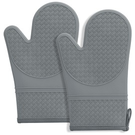 Hovico Silicone Oven Mitts, Heat Resistant 500F Kitchen Mitts 2PCS, 11.6" BPA-Free Soft Baking Gloves, Non-Slip Grip Oven Gloves with Soft Cotton Lining for Kitchen Cooking Baking BBQ - Gray
