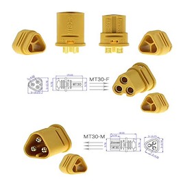 VUNIVERSUM Premium MT30 3 Pin Gold Connector for Multirotor Brushless Motor to Regulator 30A by Mr. Plug model construction (8 pairs = 16 pieces).