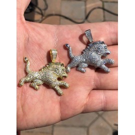 HarlemBling Solid 925 Sterling Silver Iced Out African Lion Pendant - Men's - Great For Any Chain! Icy Rasta Leo KING LION (Gold Tone)
