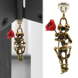 Wallertree Brass Hugging Skeletons Hinge Head Home Decoration - Magnetic Hinge Head Decorative Droppers of Romantic Skull Couples - Gothic Door Hinge Heads Decor (Hugging with Rose)