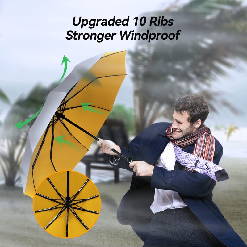 TechRise Umbrella Windproof Travel Umbrella: 10 Ribs Automatic Compact Strong