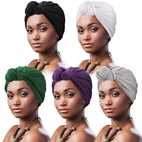 Dreshow Pack of 5 African Turban for Women, Soft, Pre-Tied
