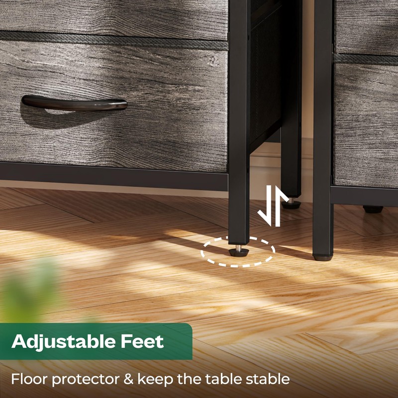 Huuger Nightstand with Charging Station, Fabric Drawers, End Table with