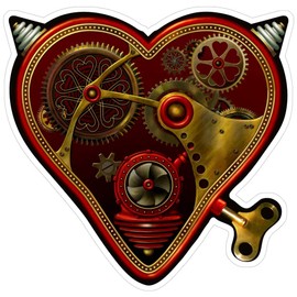 Steampunk Heart - Bumper Sticker/Decal (4.5" X 4.5")