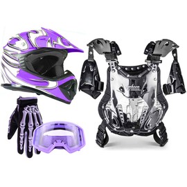 Typhoon Kids Pee Wee Offroad Gear Combo Helmet Gloves Goggles Chest Protector Motocross ATV Dirt Bike - Purple - Small