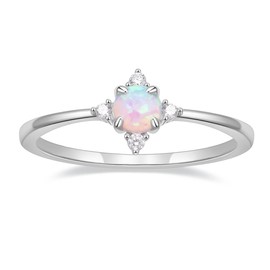 Titaniumcentral Women's Narrow 14K Gold-Plated Opal Ring Cubic Zirconia Dainty Engagement Rings Wedding Rings Promise Rings, stone, Created Opal