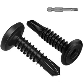 Wavanta 50Pcs Self Tapping Screws, 5.5 x 19mm Flat Head Self Drilling Screws for Metal, Black Stainless Steel Screw, Hex Socket, Tek Screw with Screwdriver Bit
