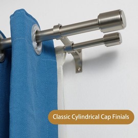 Brushed Nickel Double Curtain Rods 144-164", Double Curtain Rods with Cap Finials, 1 Inch Front and 5/8 Inch Back Double Drapery Rod, Adjustable Dual Curtain Rod Brushed Nickel Double Window Rods