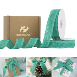 HUIHUANG Turquoise Ribbon Burlap Ribbon 1 inch x 20 Yards Natural Jute Burlap Ribbon for Gift Wrapping Thick Burlap Ribbons for Crafts Christmas Wreaths Bows Rustic Home Decor Wedding Party Decor