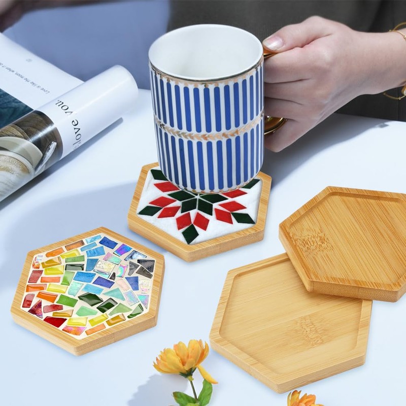 Pack of 8 Bamboo Mosaic Coasters, Bamboo Coasters, Mosaic Coasters,