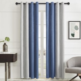 PRIMROSE Blackout Curtains for Living Room Thermal Insulated Room Darkening Curtains Window Drapes for Bedroom Grommet Silver Grey Blue 95 inch Long 2 Panels