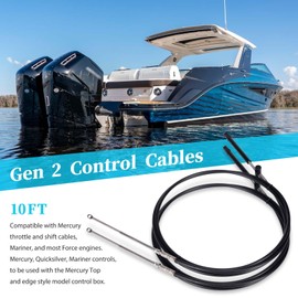 Atesilor 2PCS Upgraded 10FT Gen 2 Throttle and Shift Cables Fits Mercury Outboard Throttle Cable for Mercury Outboard Motor