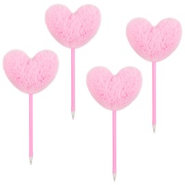 Biiange 4Pcs Heart Fluffy Pen, Pom Pom Plastic Ballpoint Pen, with Black Ink, Gift for Christmas Stationery Carnival Birthday (Pink)
