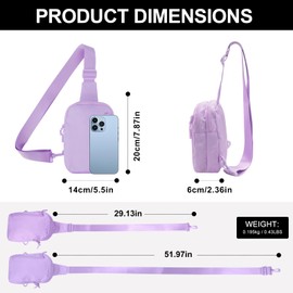 Long Keeper Small Sling Bag Women Sport Compact Crossbody Chest Bags Casual Mini Shoulder Backpack for Travel Hiking Gym Shoulder Bag for Women Men Teens (Light Purple)