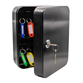 Caja de almacenamiento para 20 llaves, Caja de almacenamiento para 20 llaves, Gabinete de acero para llaves, Closet de llaves de pared, Caja para llaves, Incluye llaveros identificadores. (Negro)