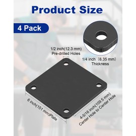 Rocaris 4 Pcs 6 X 6 X 1/4 Inch A36 Steel Plate Hot Rolled, Steel Base Plate with 4 Holes Metal Square Plate for Construction Boards, Structure Support, Weldable Square and Industrial