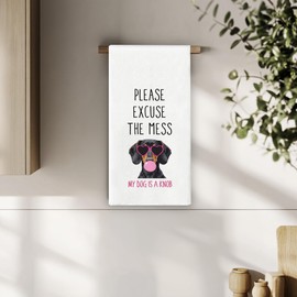 Bnzolyoia Funny Dachshund Kitchen Towels - Funny Dachshund Gifts for Women, Wiener Dog Gifts Tea Towels, Dachshund Kitchen Decor, Please Excuse The Mess Dog Hand Towels 16x24
