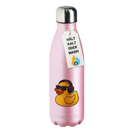 Huuraa Water Bottle Squeaky Duck DJ Rubber Duck Club DJ Gift 500 ml Pink Stainless Steel Squeaky Duck DJ Present
