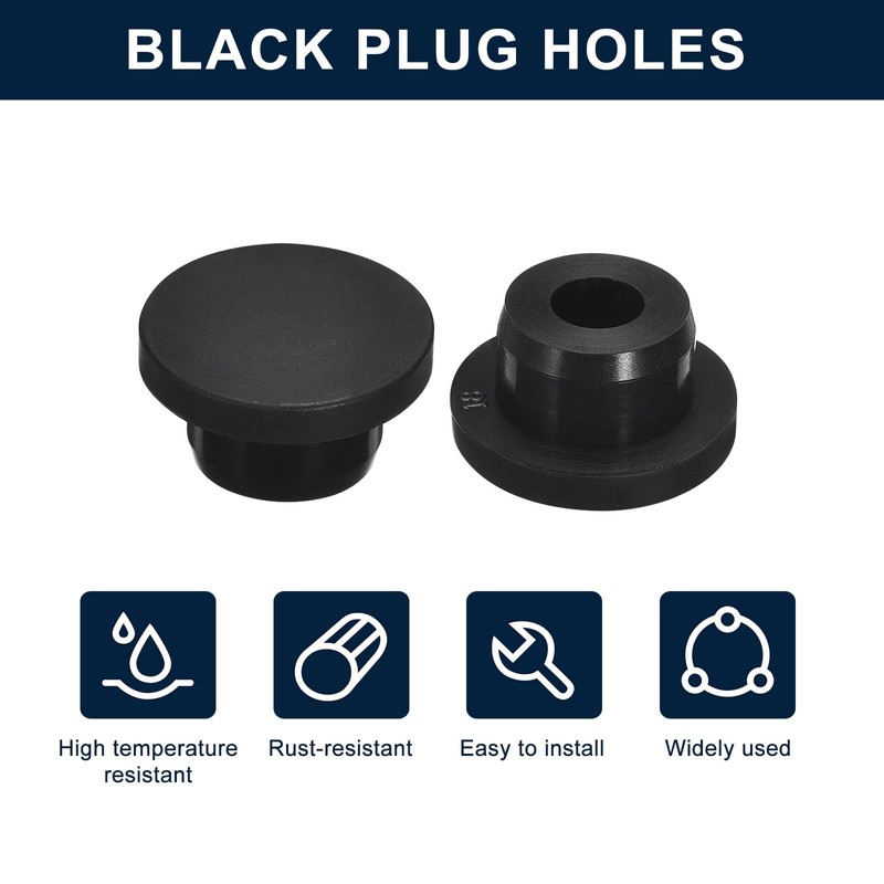 uxcell 5 Pcs Black Plug Holes, Waterproof Rubber Button Plug