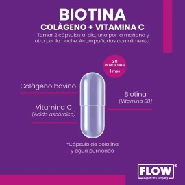 Biotina Colágeno Vitamina C 90 Cápsulas Flow Sin sabor