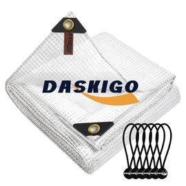 DASKIGO 2 x 3 m Heavy Duty Reinforced Mesh Clear Waterproof Tarpaulin Cover Mono Sheet Clear & 6PCS Bungee Balls