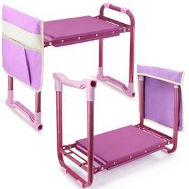 Wurzberge Folding Garden Stool and Kneeler, Heavy Duty Garden Kneeler and Seat, Kneeling Device for Gardening, Gardeners and Seniors (Purple)