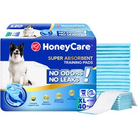HONEY CARE All-Absorb, X-Large 28" x 34", 40 Count, Dog and Puppy Training Pads, Ultra Absorbent and Odor Eliminating, Leak-Proof 5-Layer Potty Training Pads with Quick-Dry Surface, Blue